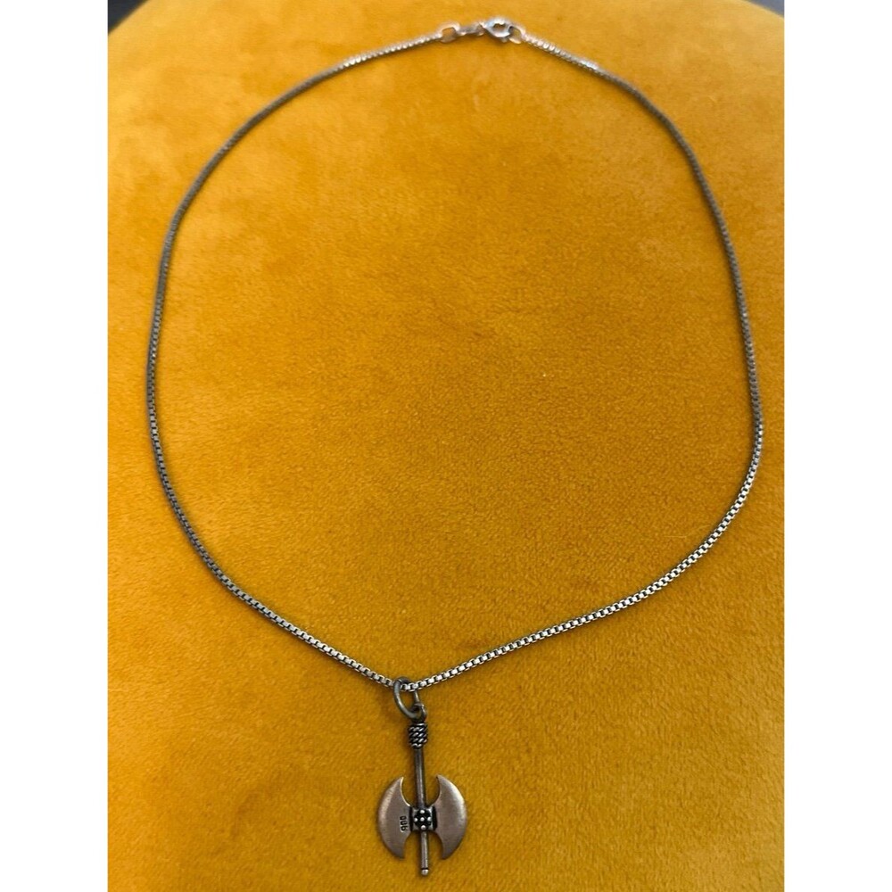 Sterling Silver 925 Hatchet Necklace with 835 (European silver) box Chain